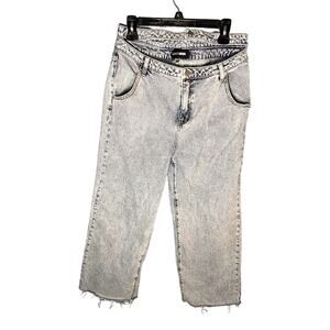 Fashion Nova 1980 Inspired Acid Wash Baggy Jeans with Cut out Waist Band Size 13